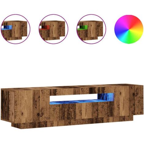 Meuble TV  Banc TV  Armoire TV avec lumières LED vieux bois bois d'ingénierie