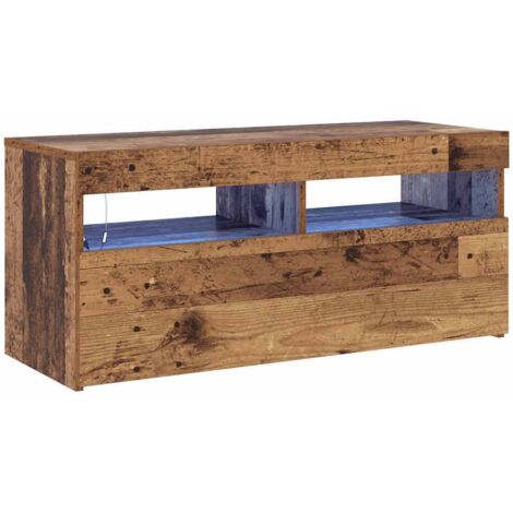 Meuble TV  Banc TV  Armoire TV avec lumières LED vieux bois bois d'ingénierie