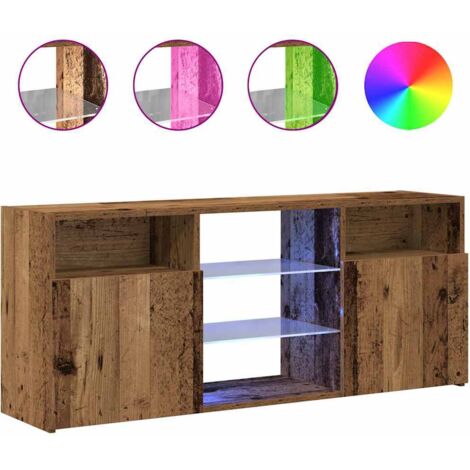 Meuble TV  Banc TV  Armoire TV avec lumières LED vieux bois bois d'ingénierie