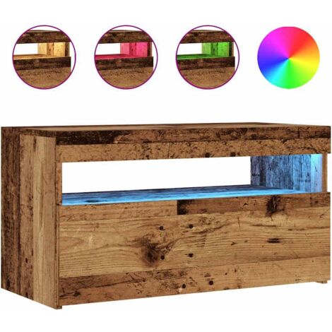 Meuble TV  Banc TV  Armoire TV avec lumières LED vieux bois bois d'ingénierie
