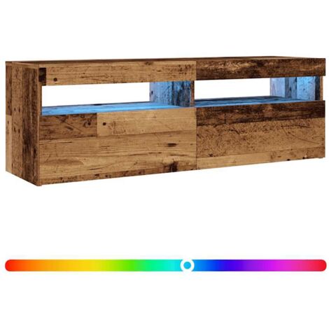 Meuble TV  Banc TV  Armoire TV avec lumières LED vieux bois bois d'ingénierie