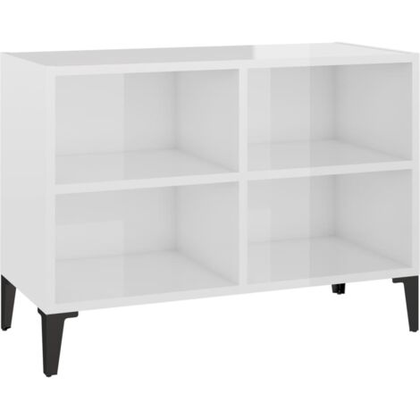 Meuble TV  Banc TV  Armoire TV avec pieds en métal Blanc brillant 69,5x30x50 cm