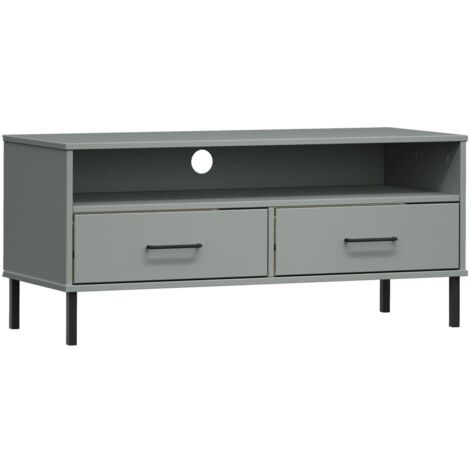 Meuble TV  Banc TV  Armoire TV avec pieds en métal Gris Bois de pin massif OSLO