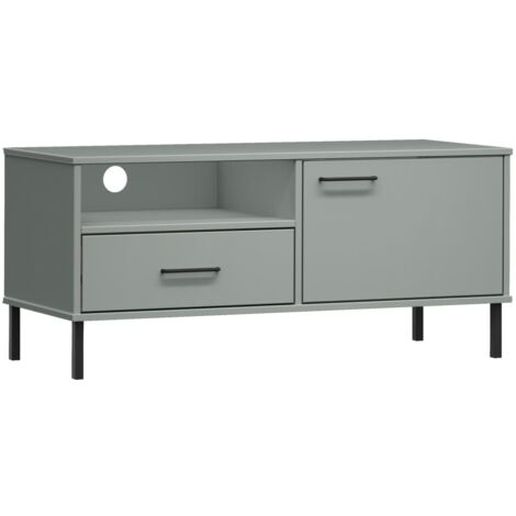 Meuble TV  Banc TV  Armoire TV avec pieds en métal Gris Bois de pin massif OSLO