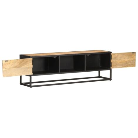 Meuble TV  Banc TV  Armoire TV avec porte sculptée 130x30x40cm Bois de manguier brut