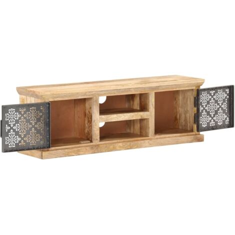 Meuble TV  Banc TV  Armoire TV avec portes en acier 120x30x40 cm Bois de manguier