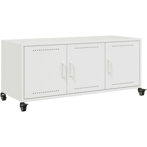 Meuble TV Banc TV Armoire TV blanc 100,5x39x43,5 cm acier