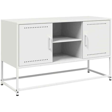 Meuble TV Banc TV Armoire TV blanc 100,5x39x60,5 cm acier