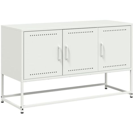 Meuble TV Banc TV Armoire TV blanc 100,5x39x60,5 cm acier