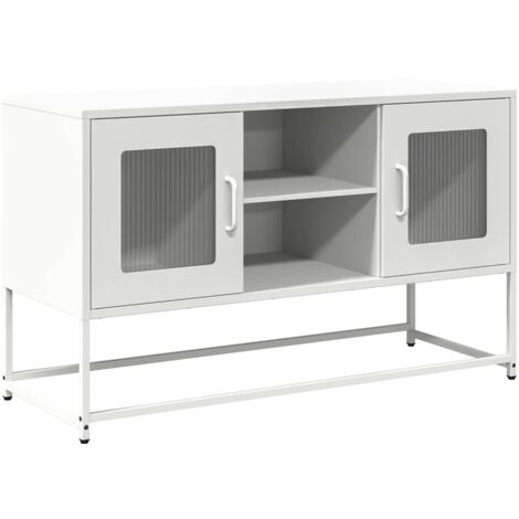 Meuble TV Banc TV Armoire TV blanc 100,5x39x60,5 cm acier