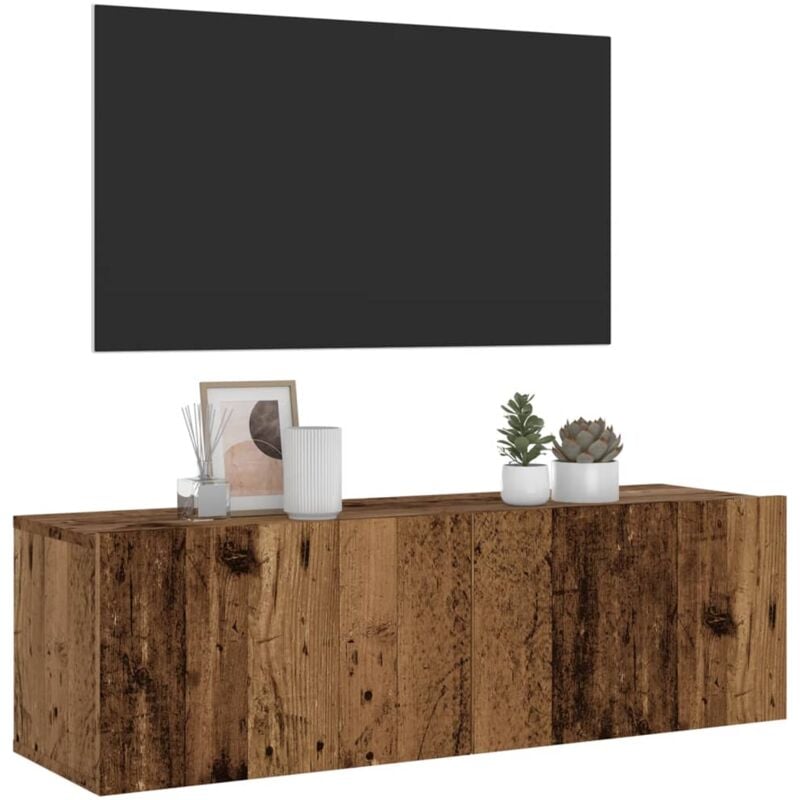Meuble tv, Banc tv, Armoire de rangement mural vieux bois 100x30x30 cm bois d'ingénierie FR148755 design in