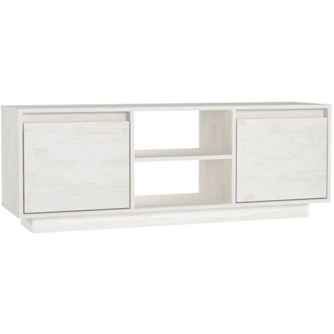 Meuble TV Banc TV Armoire TV Blanc 110x30x40 cm Bois de pin massif