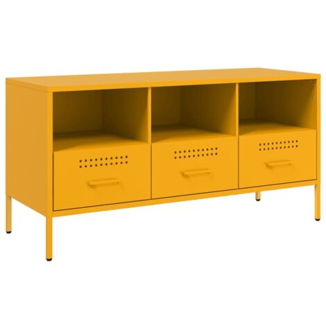 Meuble TV  Banc TV  Armoire TV jaune moutarde 100,5x39x50,5 cm acier