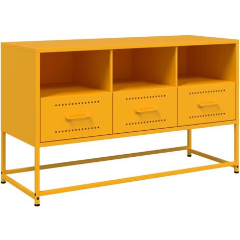 Meuble TV  Banc TV  Armoire TV jaune moutarde 100,5x39x60,5 cm acier