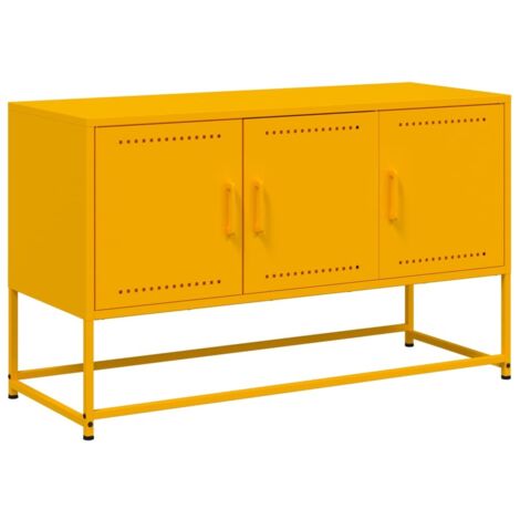Meuble TV  Banc TV  Armoire TV jaune moutarde 100,5x39x60,5 cm acier