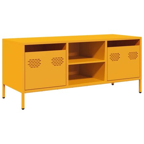 Meuble TV  Banc TV  Armoire TV jaune moutarde 101,5x39x43,5 cm acier laminé à froid