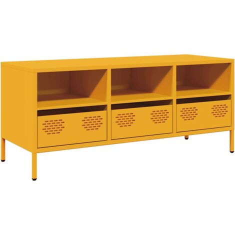 Meuble TV  Banc TV  Armoire TV jaune moutarde 101,5x39x43,5 cm acier laminé à froid