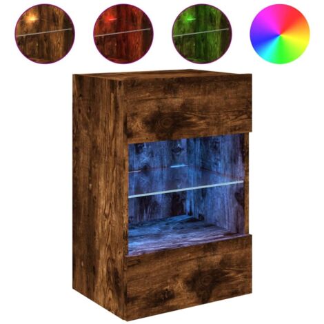Meuble TV Banc TV Armoire TV mural avec lumières LED chêne fumé 40x30x60,5 cm