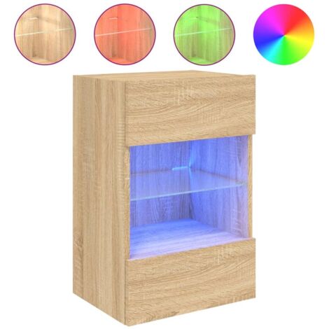 Meuble TV Banc TV Armoire TV mural avec lumières LED chêne sonoma 40x30x60,5 cm