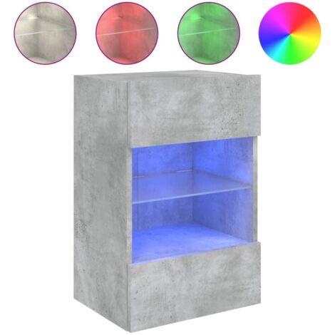 Meuble TV Banc TV Armoire TV mural avec lumières LED gris béton 40x30x60,5 cm