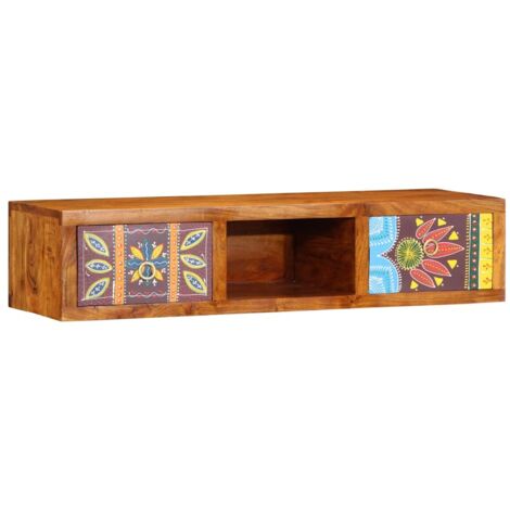 Meuble TV  Banc TV  Armoire TV mural multicolore 100x30x22 bois massif d'acacia