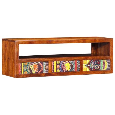 Meuble TV  Banc TV  Armoire TV mural multicolore 90x30x30 bois massif d'acacia