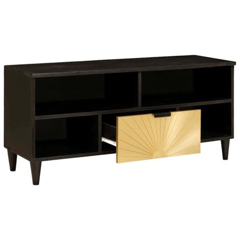 Meuble TV  Banc TV  Armoire TV Noir et or 100 x 33 x 46 cm Bois d'ingénierie