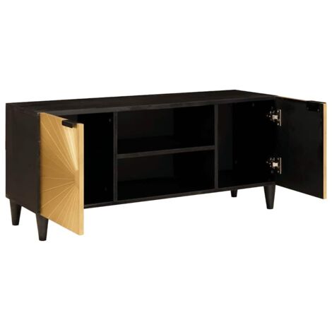 Meuble TV  Banc TV  Armoire TV Noir et or 105 x 33 x 46 cm Bois d'ingénierie
