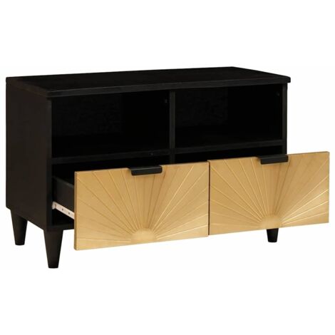 Meuble TV  Banc TV  Armoire TV Noir et or 70 x 33 x 46 cm Bois d'ingénierie