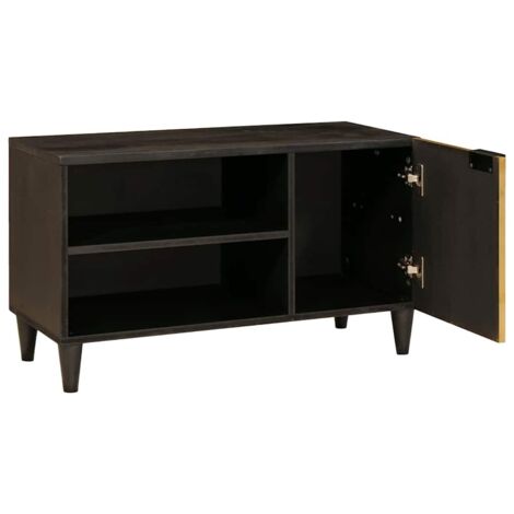 Meuble TV  Banc TV  Armoire TV Noir et or 80 x 33 x 46 cm Bois d'ingénierie