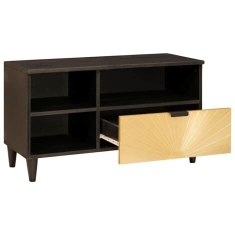 Meuble TV  Banc TV  Armoire TV Noir et or 80 x 33 x 46 cm Bois d'ingénierie