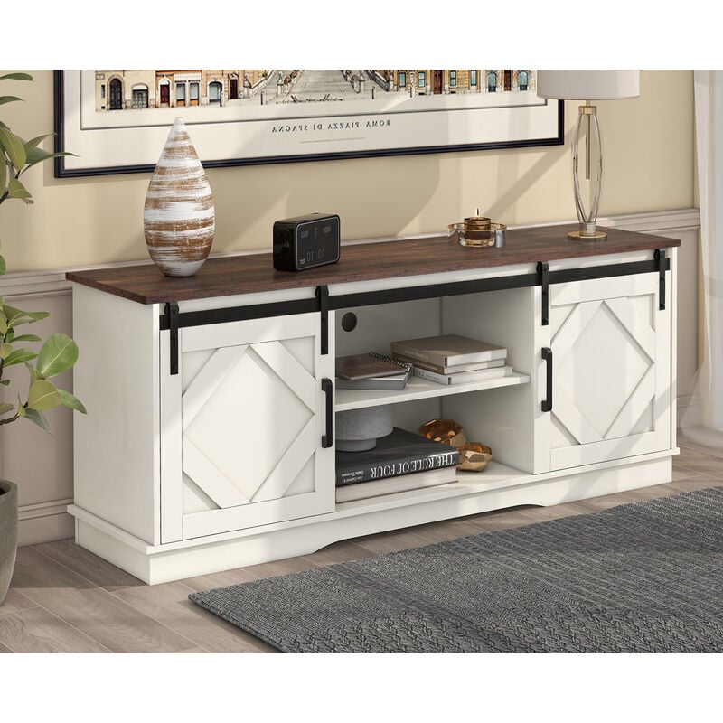 Modernluxe - Buffet, Meuble de Rangement avec étagères réglables et portes coulissantes - 150x40x60cm, Blanc