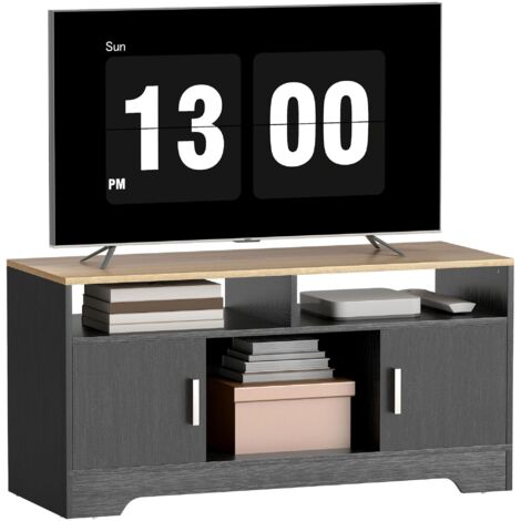 Meuble TV banc TV en bois avec 2 niches 2 armoires à porte une armoire ouverte 105 x 40 x 52 cm effet bois noir