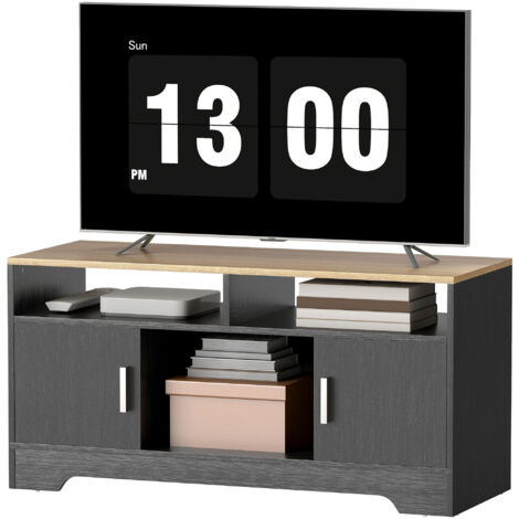 Meuble TV banc TV en bois avec 2 niches 2 armoires à porte une armoire ouverte 105 x 40 x 52 cm effet bois noir