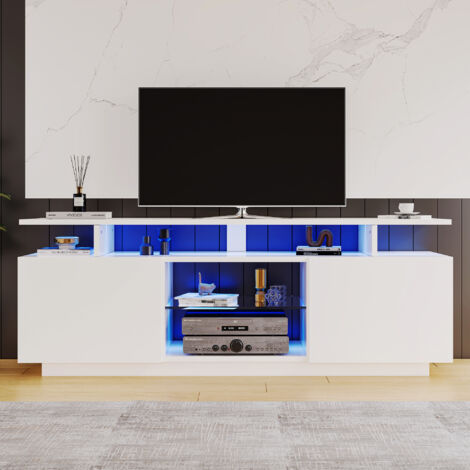 Meuble TV-Banc TV-Meuble Télé avec LED Blanc Panneaux de particules 140x35x55 cm