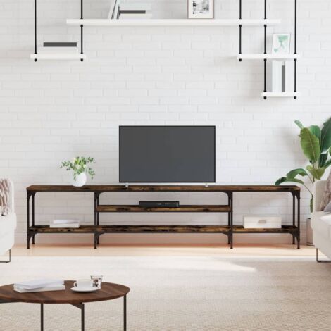 Meuble TV-Banc TV-Meuble Télé chêne fumé 201x35x45 cm bois d'ingénierie et fer 101155