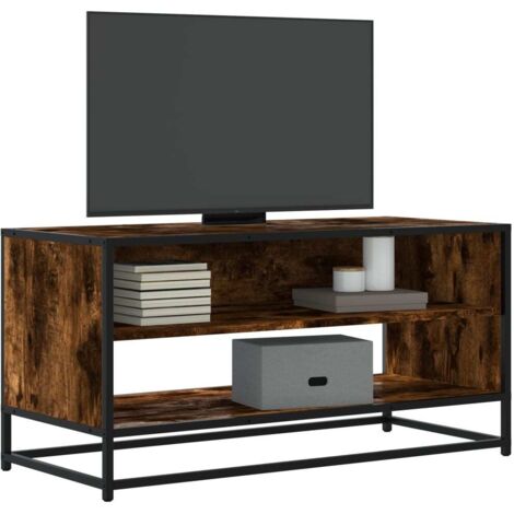 Meuble TV-Banc TV-Meuble Télé chêne fumé 91x40x46 cm bois d'ingénierie et métal 294626