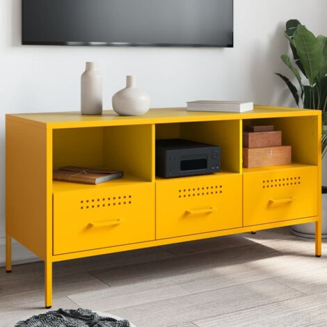 Meuble TV-Banc TV-Meuble Télé jaune moutarde 100,5x39x50,5 cm acier 708850