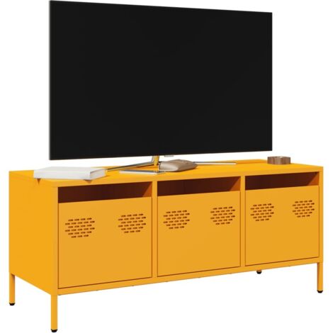 Meuble TV-Banc TV-Meuble Télé jaune moutarde 101,5x39x43,5 cm acier laminé à froid 990048