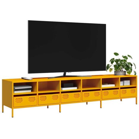 Meuble TV-Banc TV-Meuble Télé jaune moutarde 202x39x43,5 cm acier laminé à froid 571753
