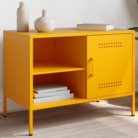 Meuble TV-Banc TV-Meuble Télé jaune moutarde 68x39x50,5 cm acier 529711