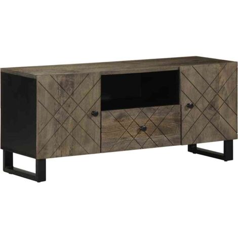 Meuble TV-Banc TV-Meuble Télé noir 105x33x46 cm bois massif de manguier 213584