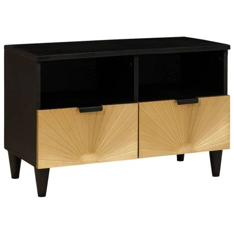 Meuble TV-Banc TV-Meuble Télé Noir et or 70 x 33 x 46 cm Bois d'ingénierie