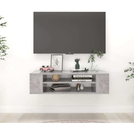 Meuble TV-Banc TV-Meuble Télé suspendu Gris béton 100x30x26,5 cm Bois d’ingénierie 794884