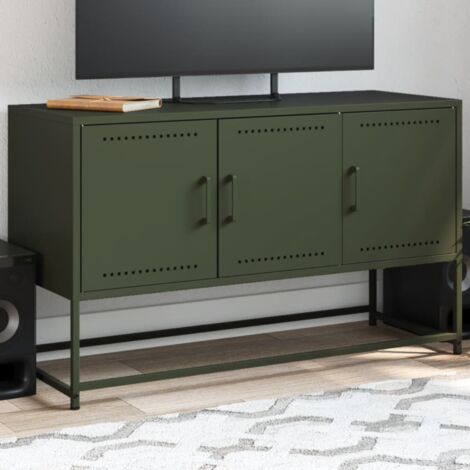 Meuble TV-Banc TV-Meuble Télé vert olive 100,5x39x60,5 cm acier 462101