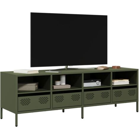 Meuble TV-Banc TV-Meuble Télé vert olive 135x39x43,5 cm acier laminé à froid 897350