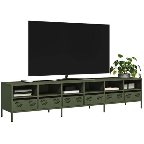Meuble TV-Banc TV-Meuble Télé vert olive 202x39x43,5 cm acier laminé à froid 443180