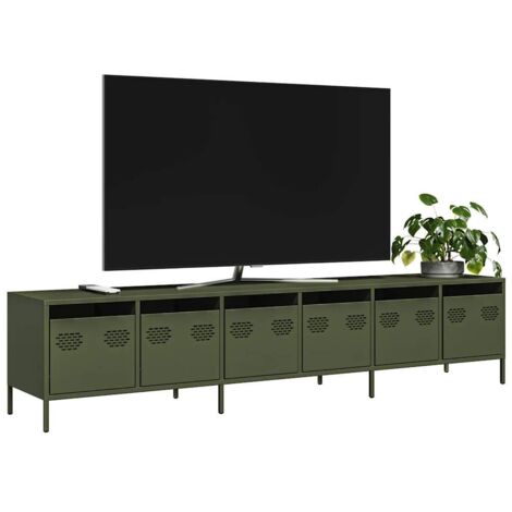 Meuble TV-Banc TV-Meuble Télé vert olive 202x39x43,5 cm acier laminé à froid 650645