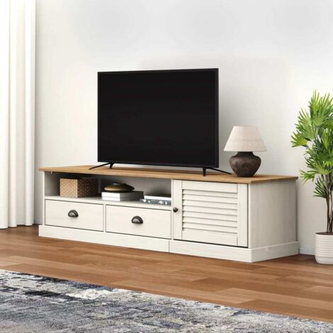 Meuble TV-Banc TV-Meuble Télé VIGO blanc 156x40x40 cm bois massif de pin 159898