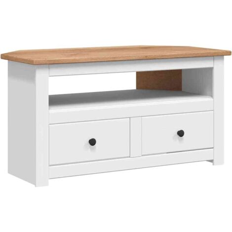 Meuble TV  Banc TV Moderne  Meuble de Rangement d'angle Blanc 93x49x49 cm Pin Assortiment Panama XHET61610